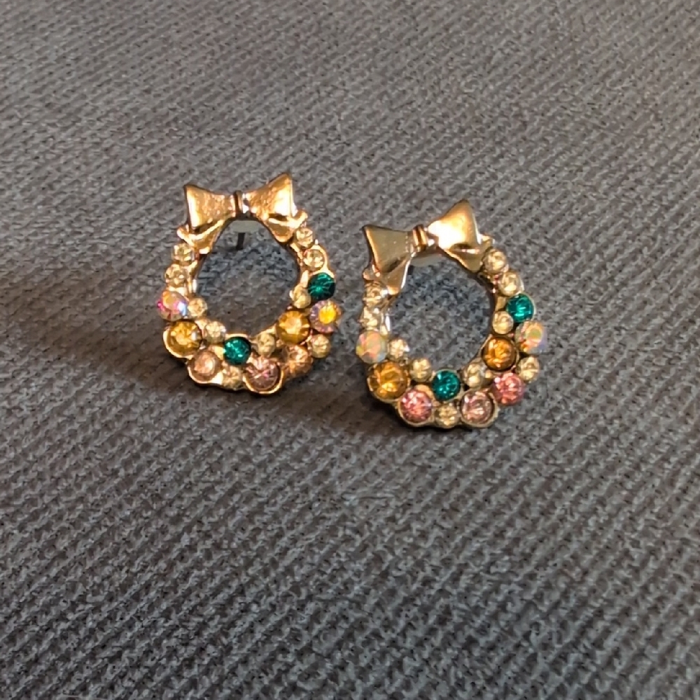 Betsy Johnson Wreath Crystal Stud Earrings